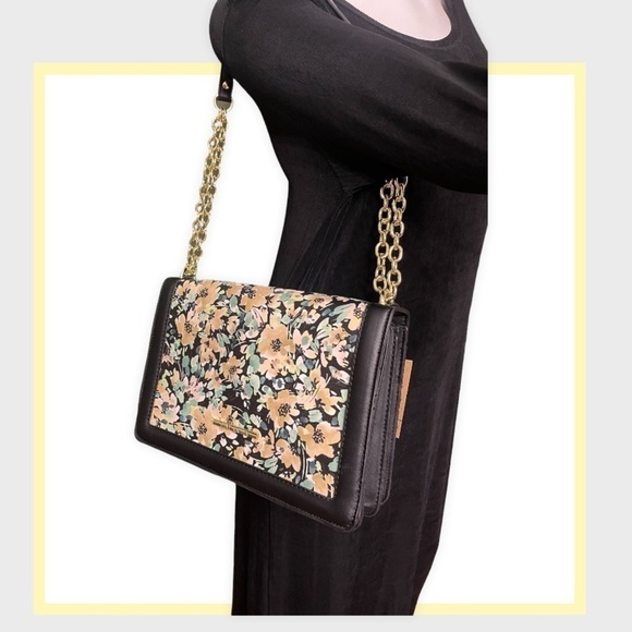 Nwt 🏷 STEVE MADDEN Breah Crossbody Floral Print Black Gold Chain Handbag Purse - Picture 11 of 11